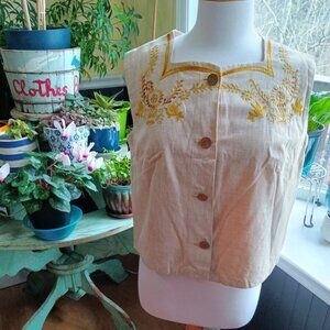 Vintage Embroidered Sleeveless Blouse Creaciones Cortes Guaymas Son. Mex. S/M